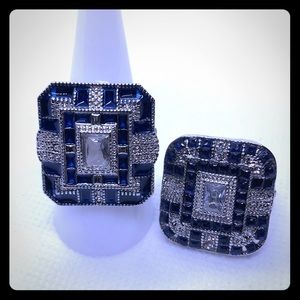 NWT blue sapphire and zircon Lrg  square ring